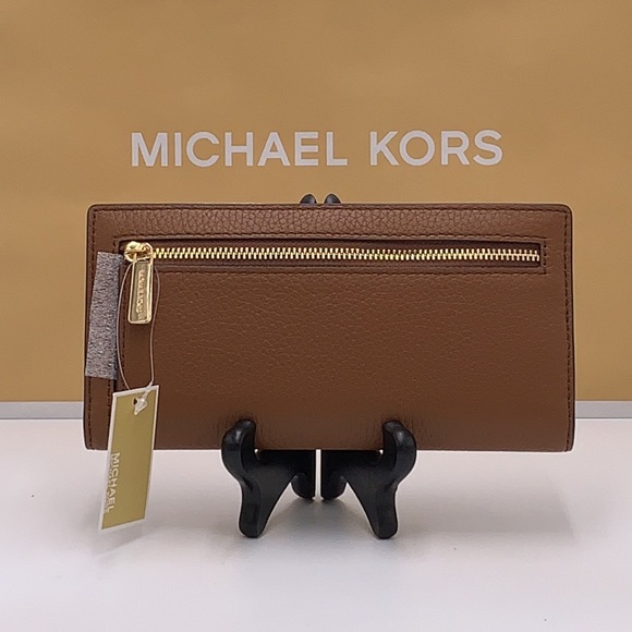 Michael Kors Reed Large Bifold Pebbled Leather Snap Wallet Card Case  Luggage - Picture 2 of 12